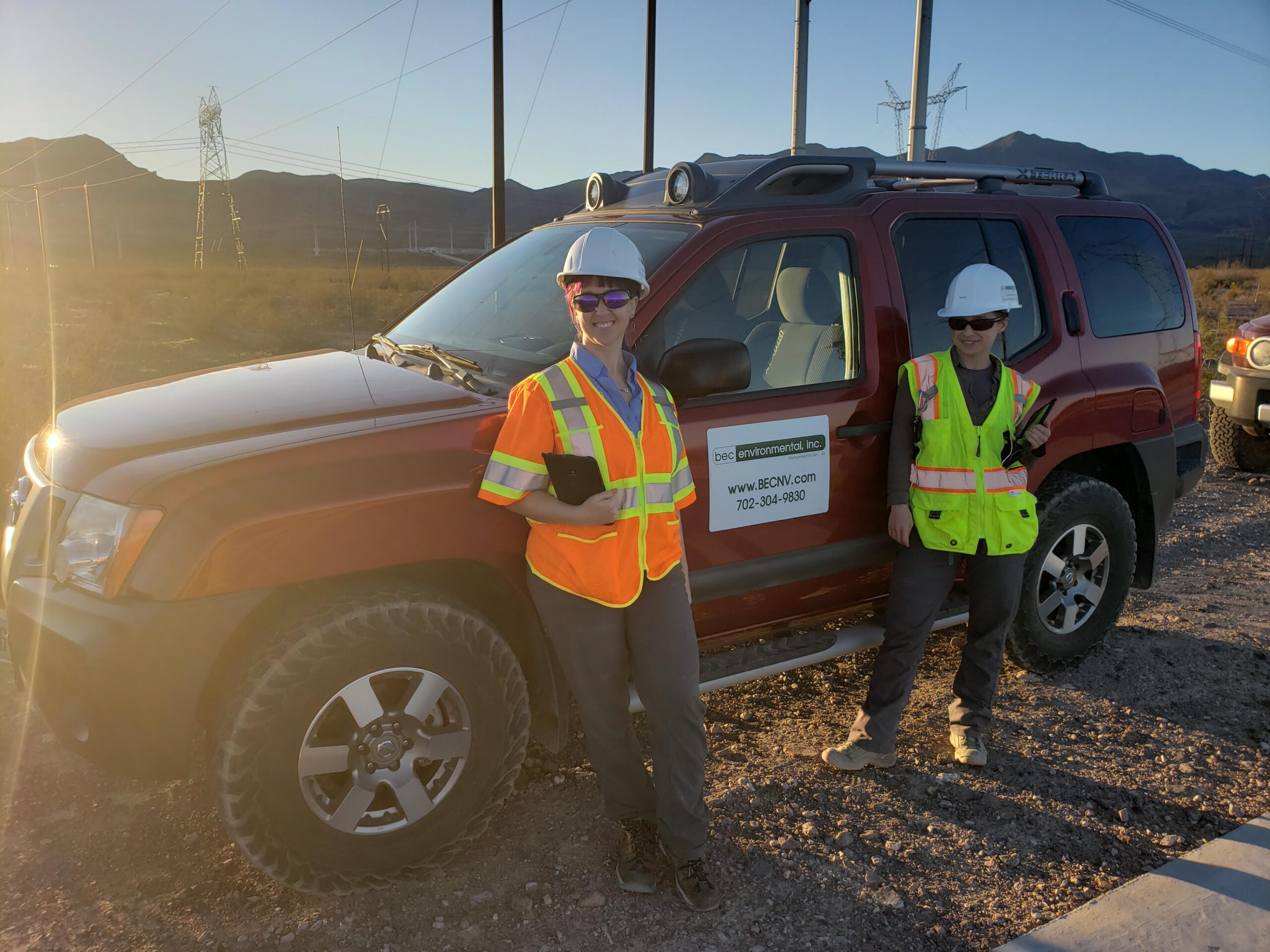 BEC Environmental Scientists working on a construction site to monitor for the Mojave desert tortoise