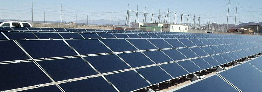 Solar panels in a desert valley