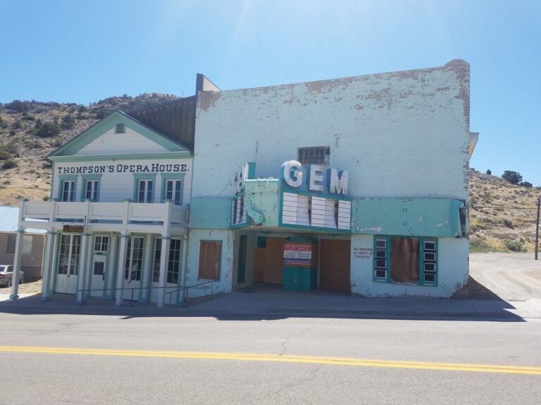 The brownfield Gem Theater in Pioche, Nevada for sale